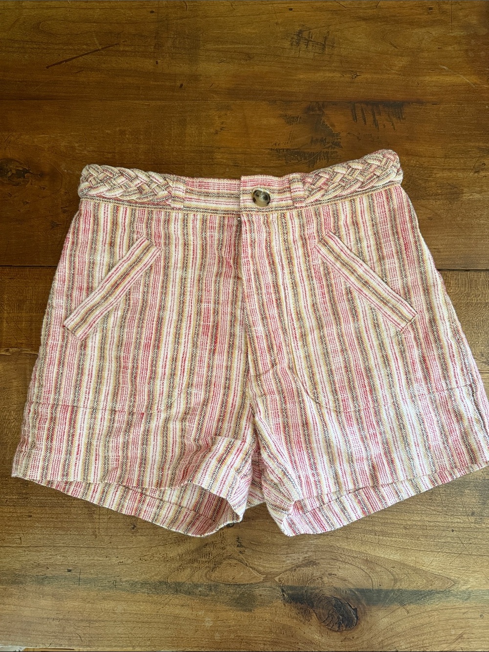 Masscob High-Rise Striped Women’s Shorts with Braided Waist - Pink/Cream